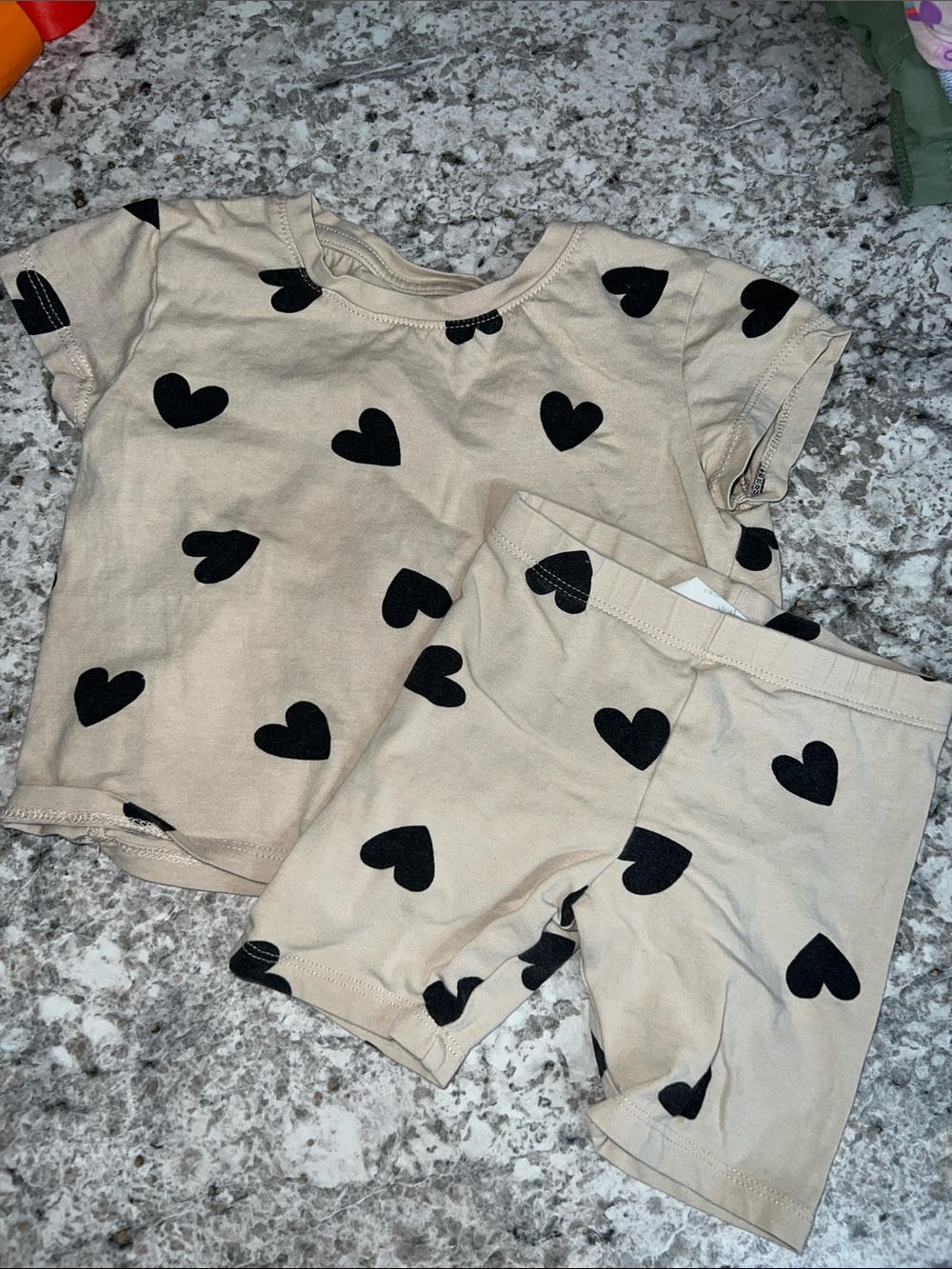 H&M Beige Pajama Set with Black Heart Prints